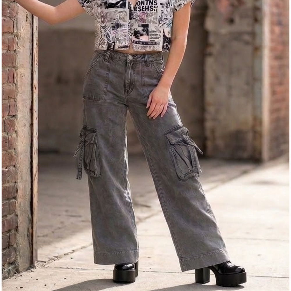 Wild Fable Cargo Pants Womens Gray 12R Baggy Wide Leg Y2K 29" Inseam Petite Fit